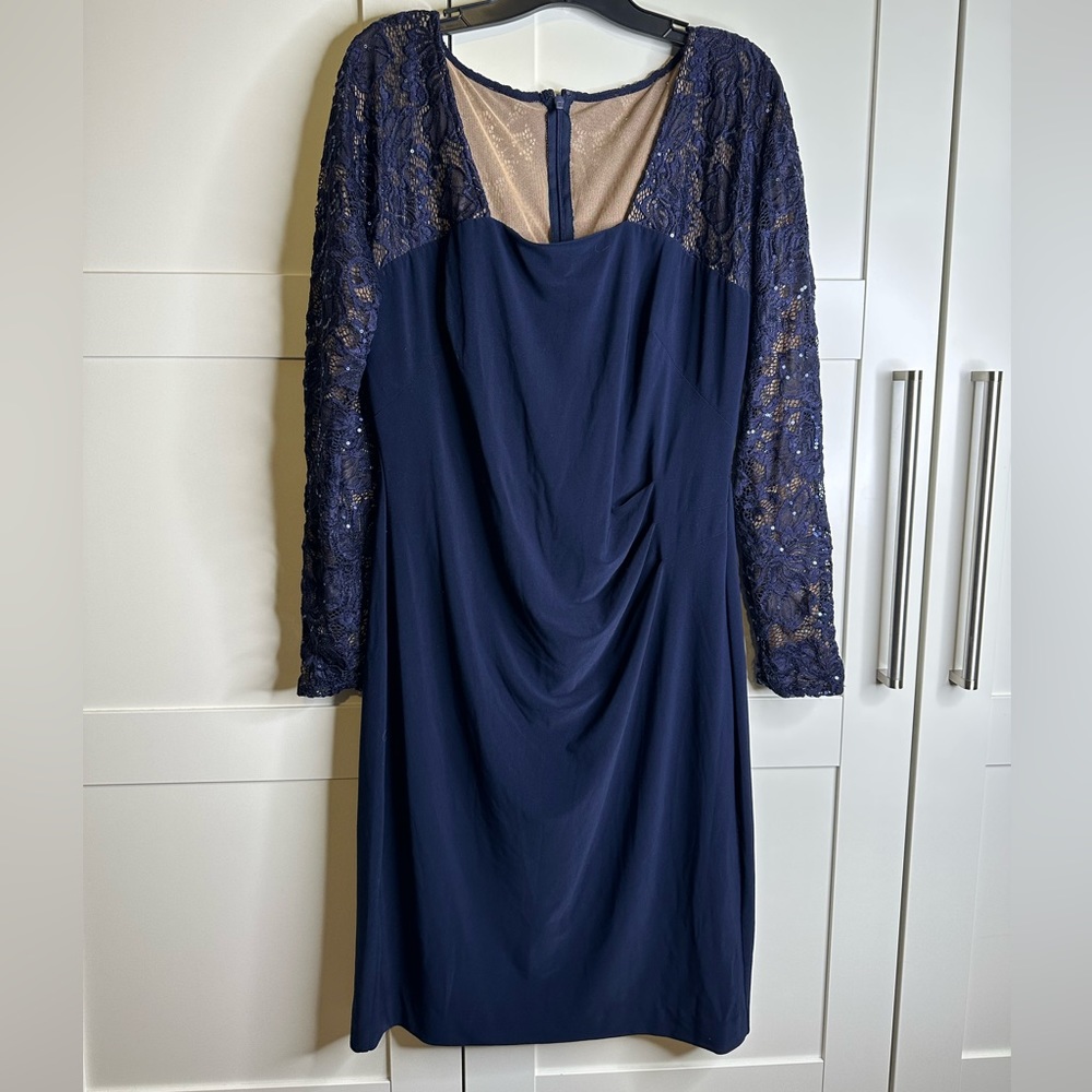 Vintage Ralph Lauren -Blue, Sequined, Wrap, Bodycon Mini Dress 12 cocktail party